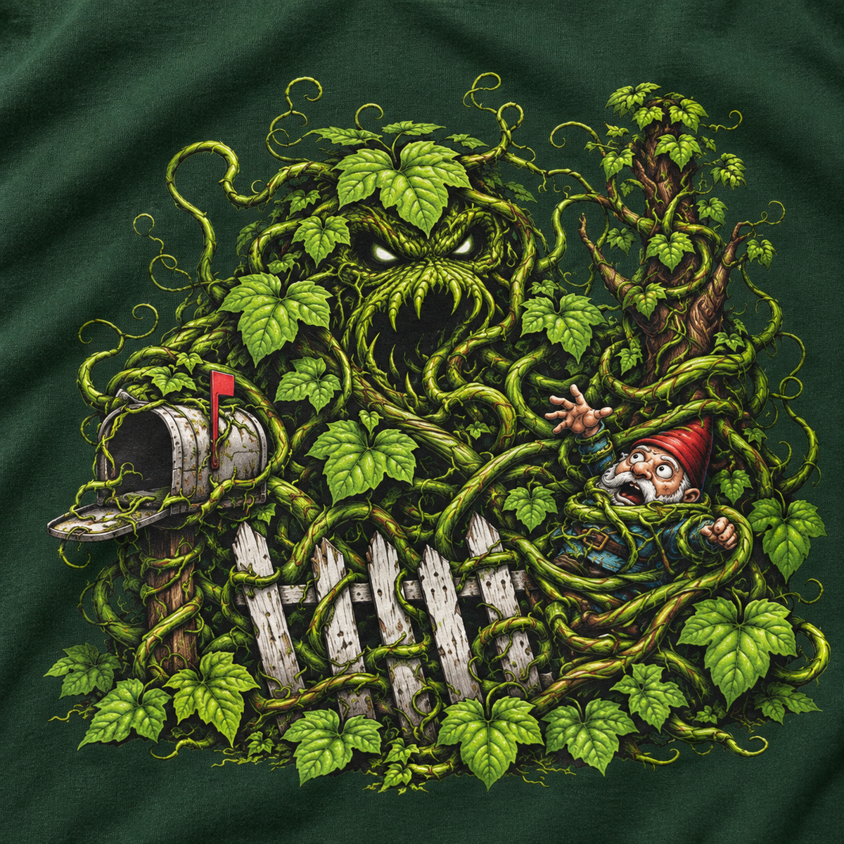 Kudzu Vine Monster with Garden Gnome Version 3 T‑Shirt