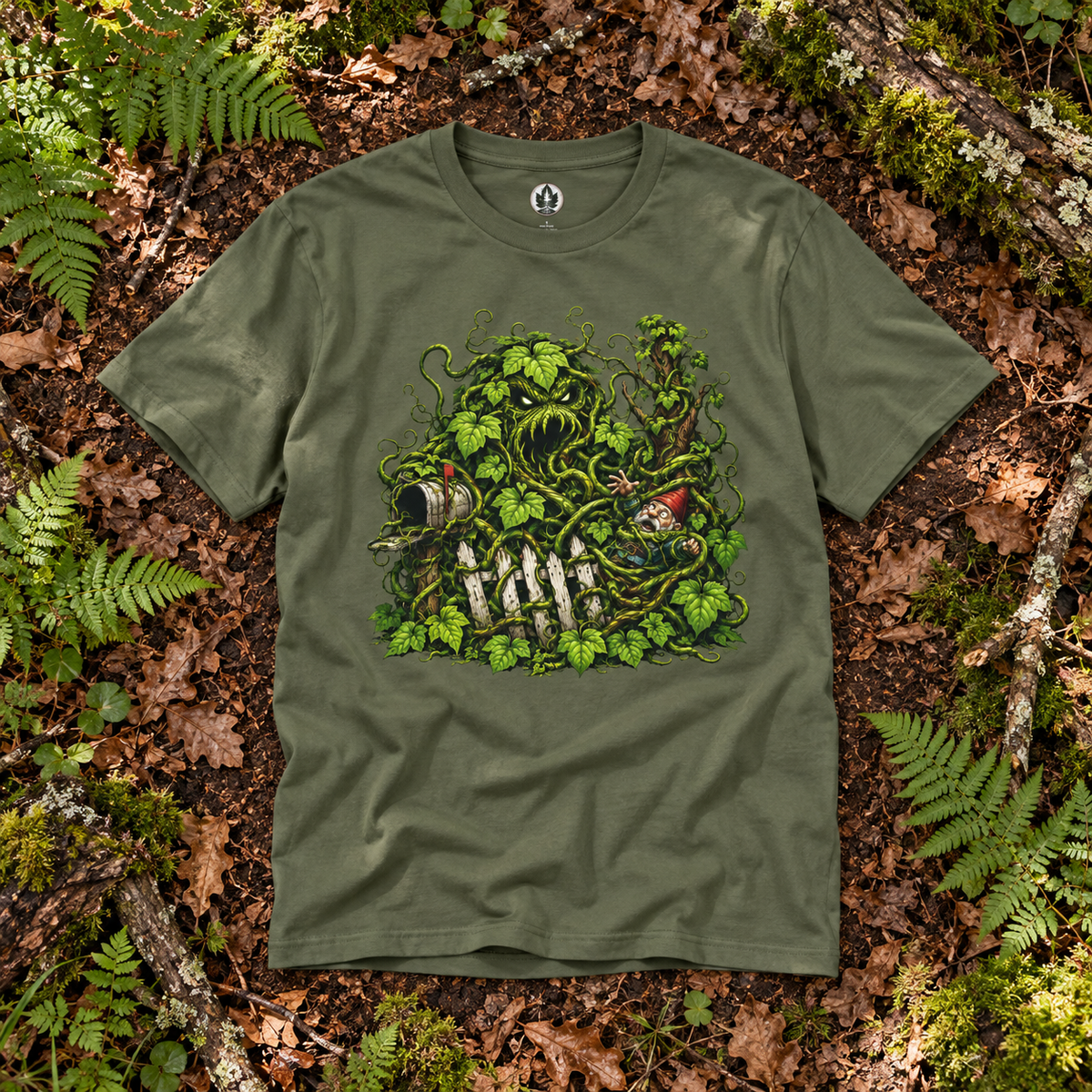 Kudzu Vine Monster with Garden Gnome Version 3 T‑Shirt