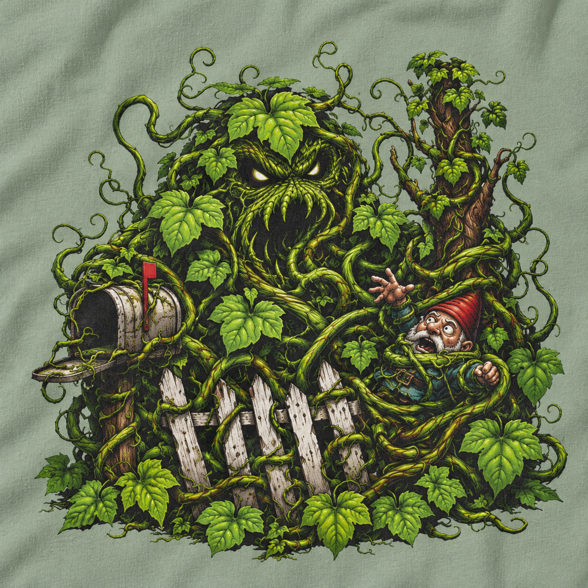 Kudzu Vine Monster with Garden Gnome Version 3 T‑Shirt