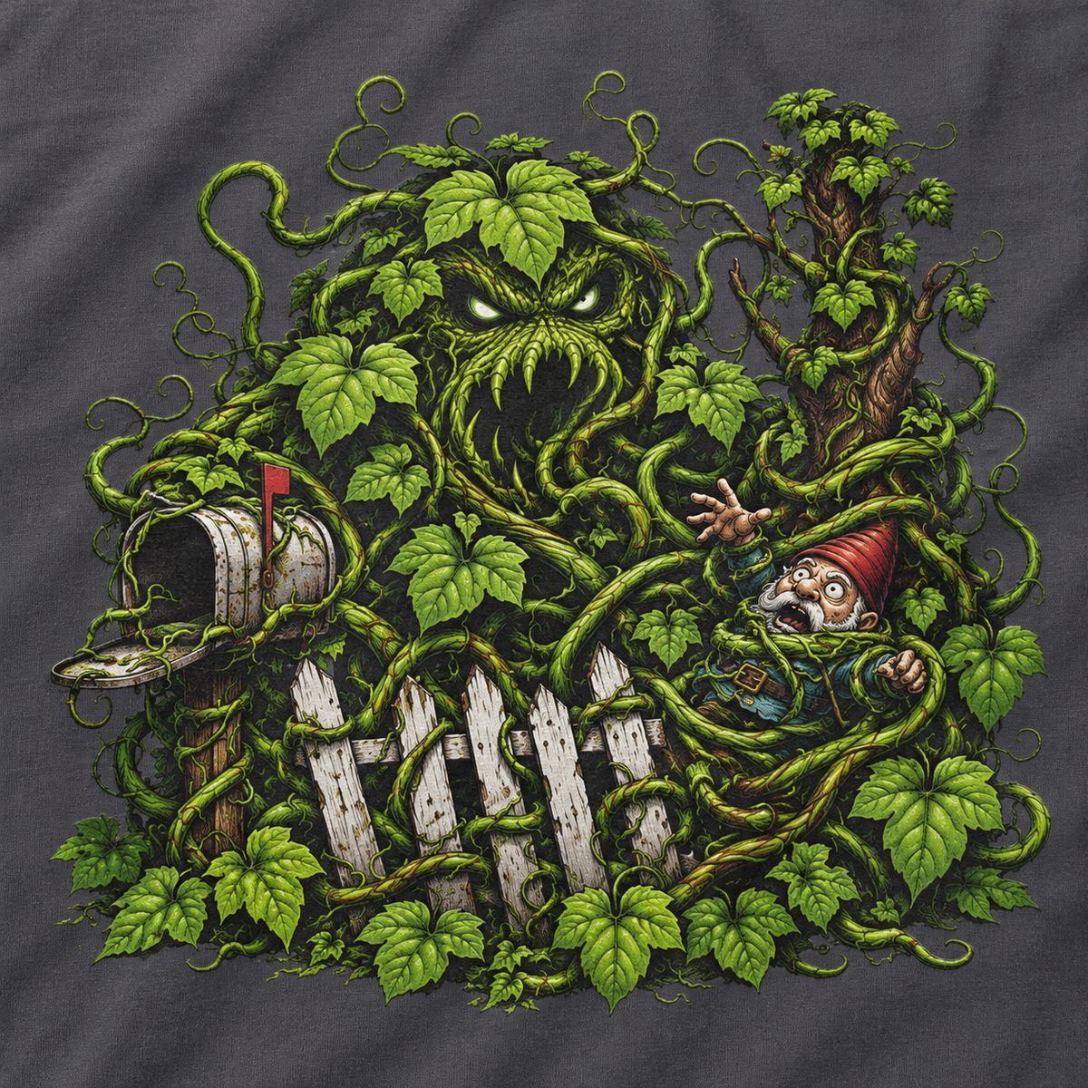 Kudzu Vine Monster with Garden Gnome Version 3 T‑Shirt