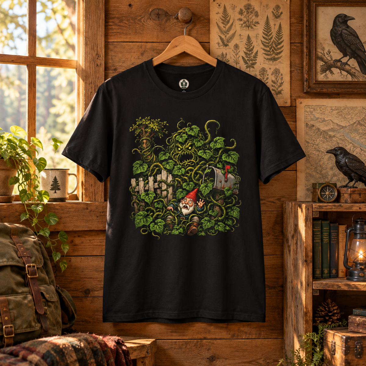 Kudzu Vine Monster with Garden Gnome Version 4 T‑Shirt