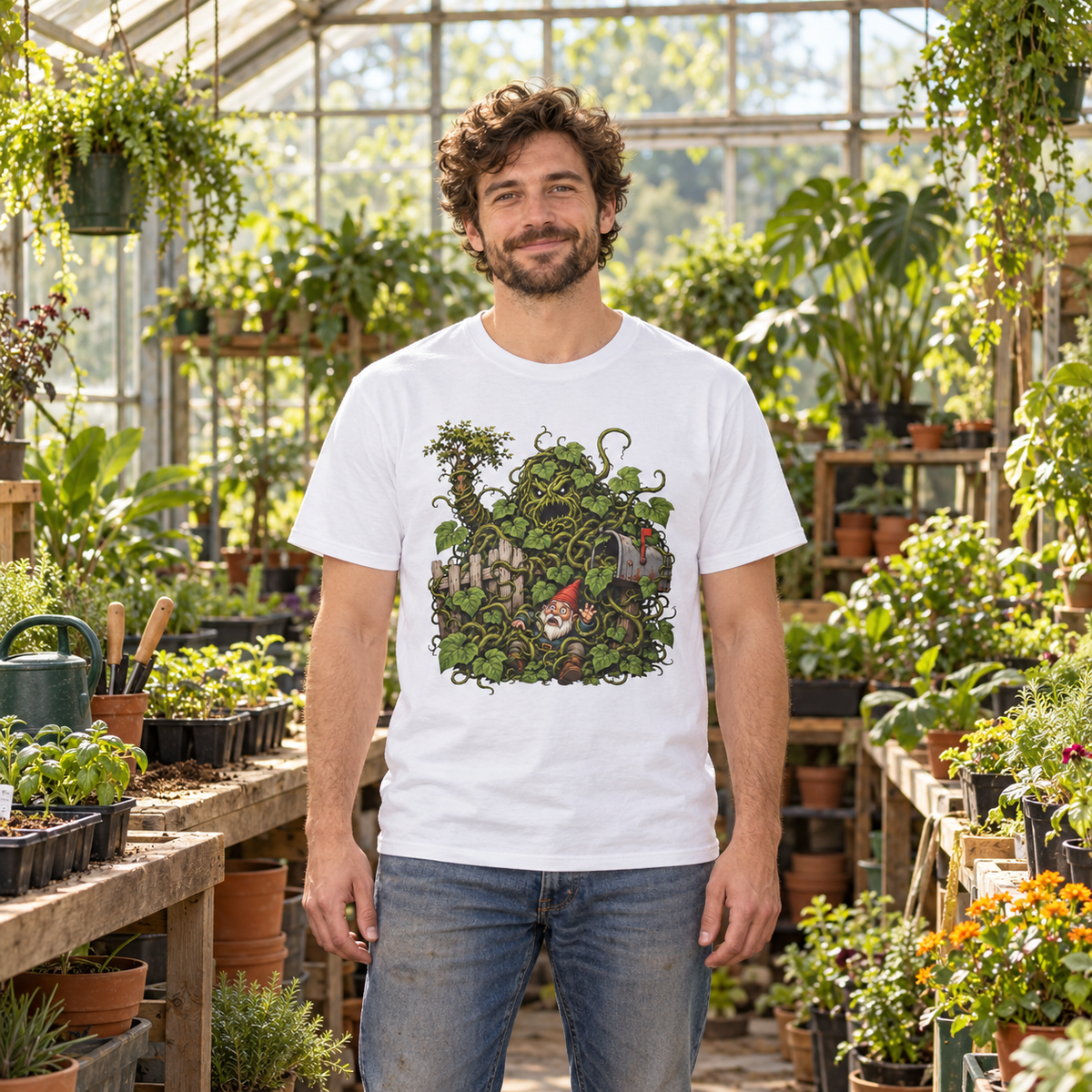 Kudzu Vine Monster with Garden Gnome Version 4 T‑Shirt