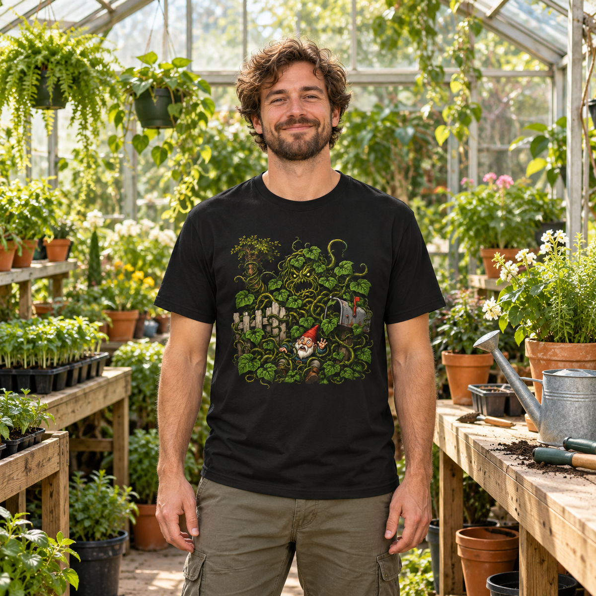 Kudzu Vine Monster with Garden Gnome Version 4 T‑Shirt