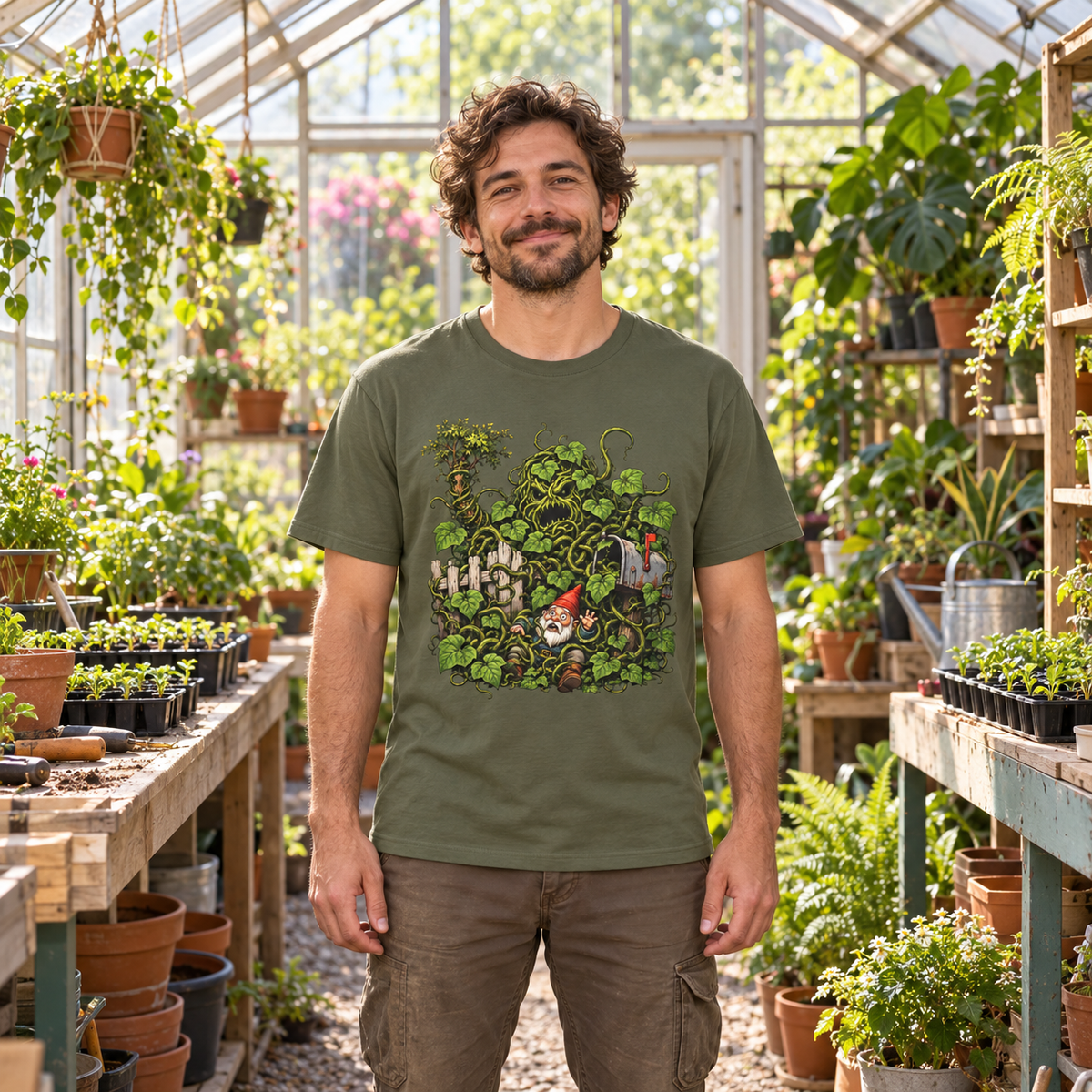 Kudzu Vine Monster with Garden Gnome Version 4 T‑Shirt