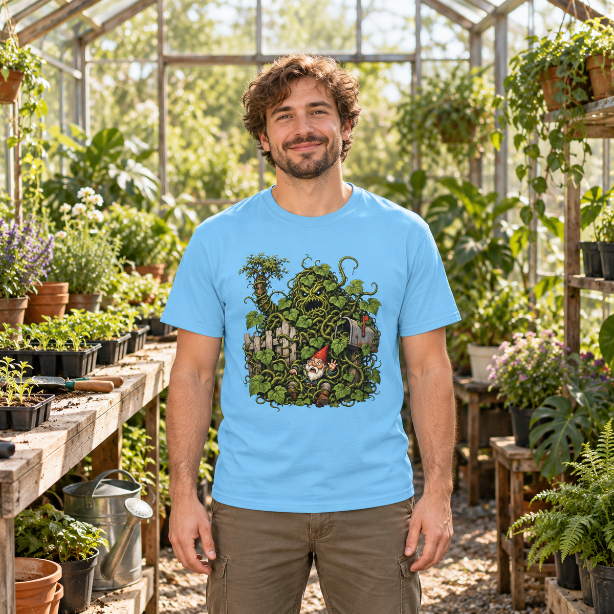 Kudzu Vine Monster with Garden Gnome Version 4 T‑Shirt