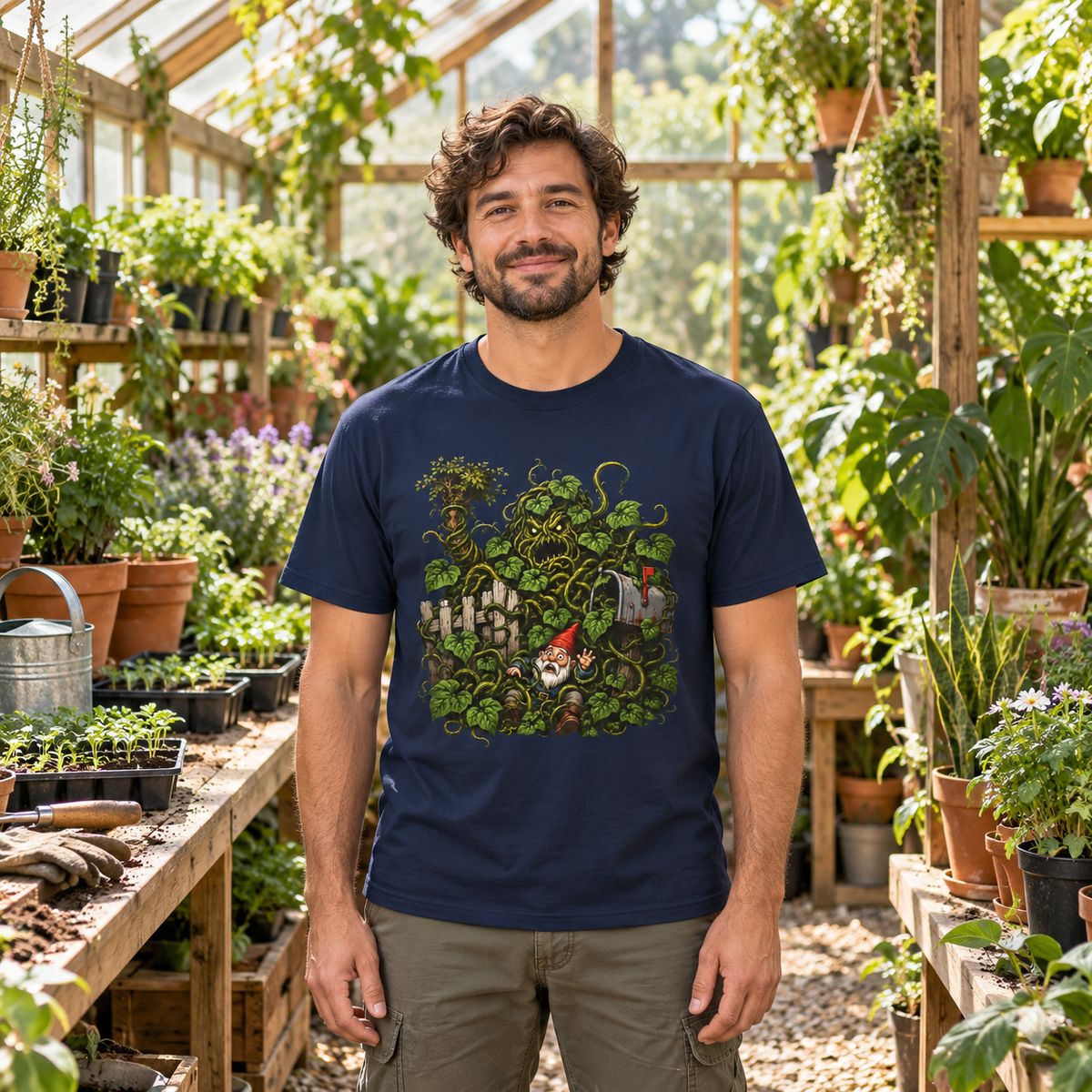 Kudzu Vine Monster with Garden Gnome Version 4 T‑Shirt