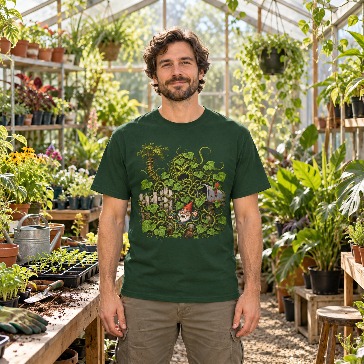 Kudzu Vine Monster with Garden Gnome Version 4 T‑Shirt