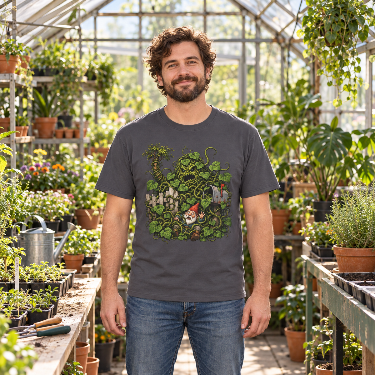 Kudzu Vine Monster with Garden Gnome Version 4 T‑Shirt