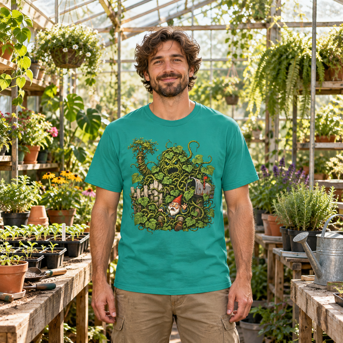 Kudzu Vine Monster with Garden Gnome Version 4 T‑Shirt