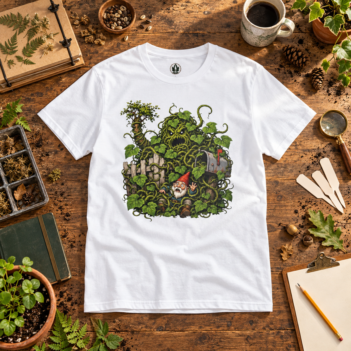 Kudzu Vine Monster with Garden Gnome Version 4 T‑Shirt