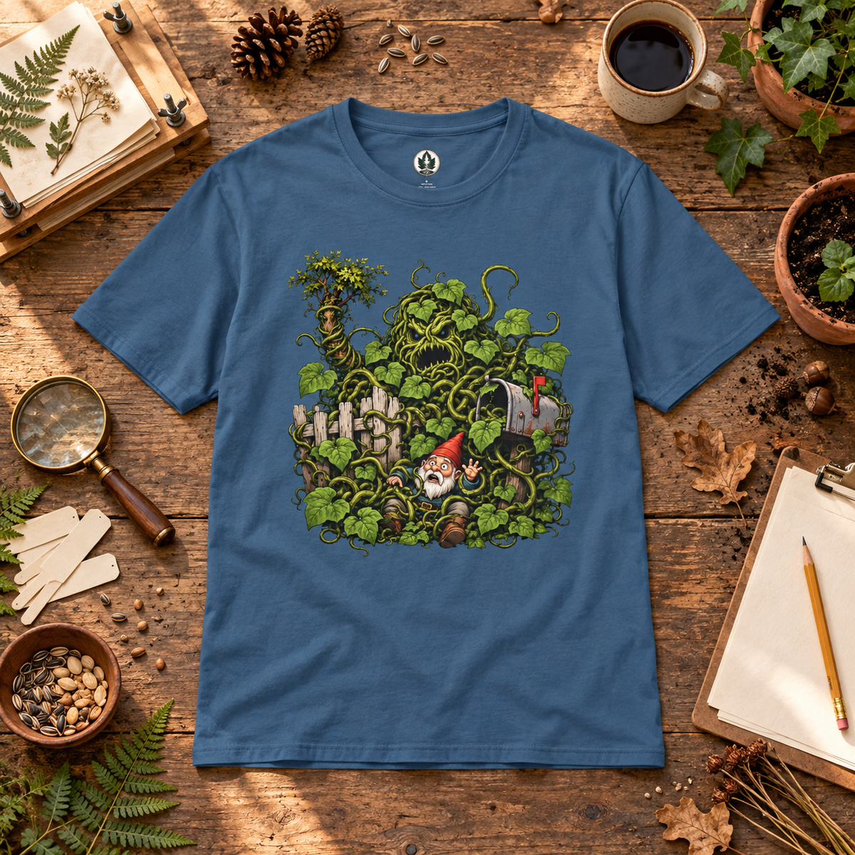 Kudzu Vine Monster with Garden Gnome Version 4 T‑Shirt