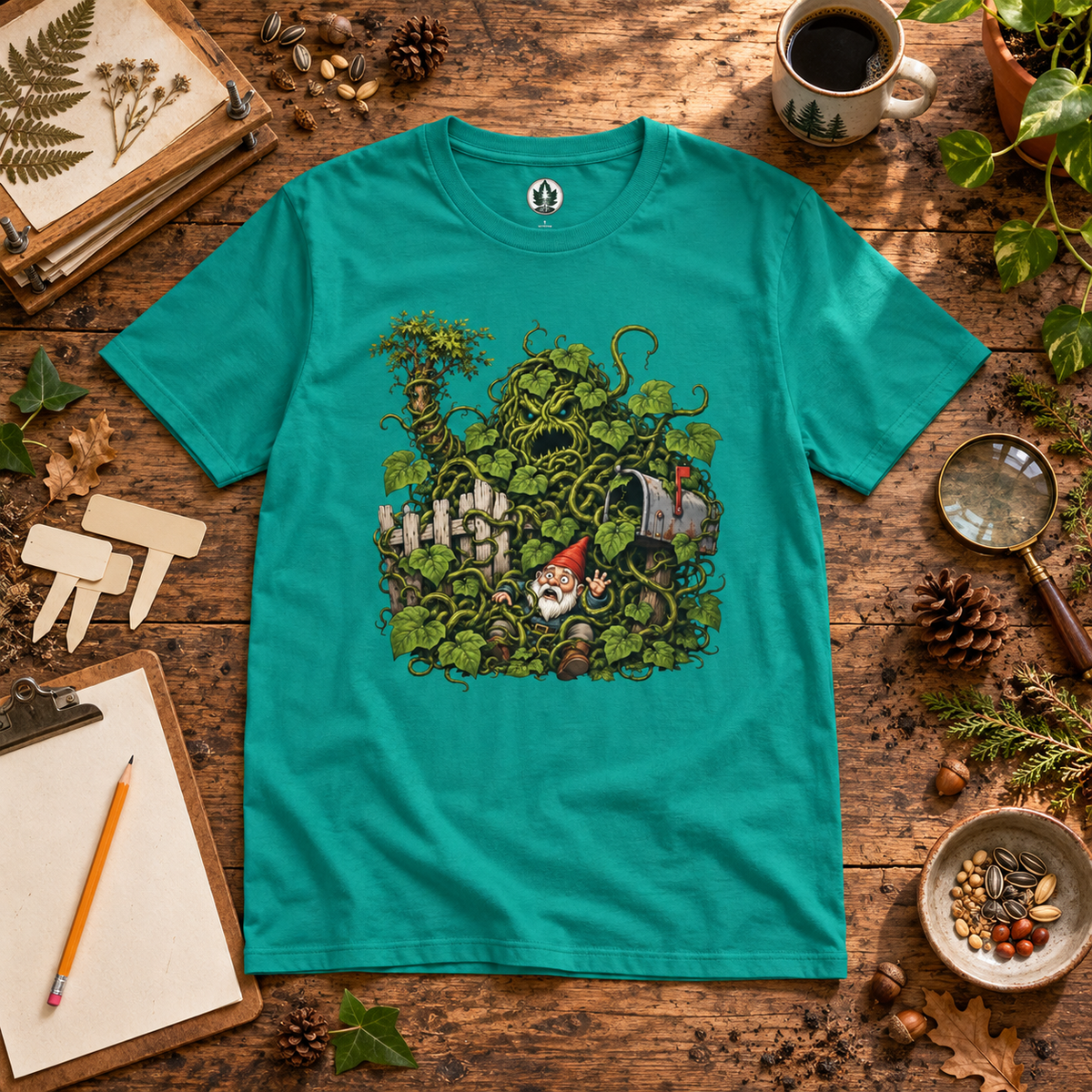 Kudzu Vine Monster with Garden Gnome Version 4 T‑Shirt