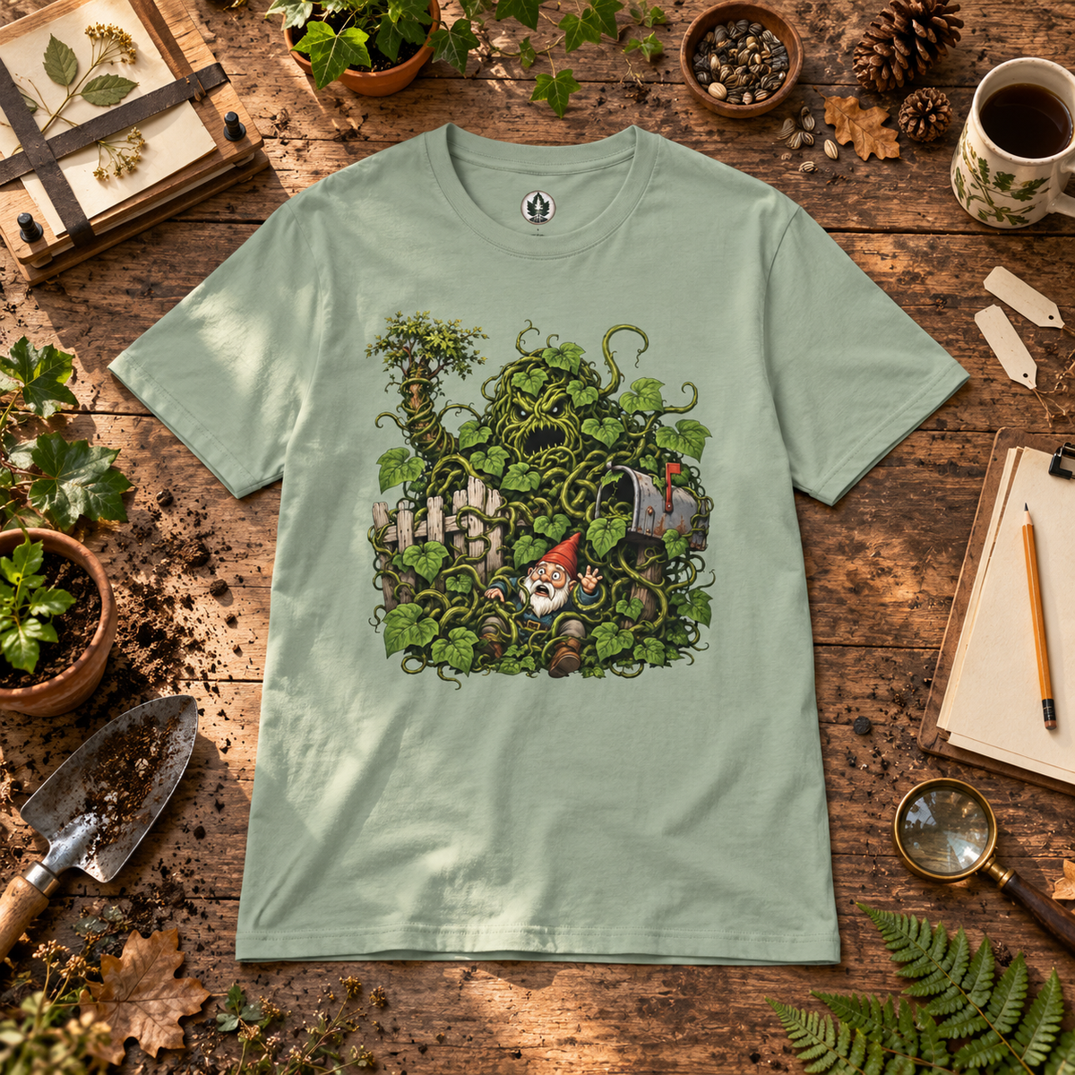 Kudzu Vine Monster with Garden Gnome Version 4 T‑Shirt