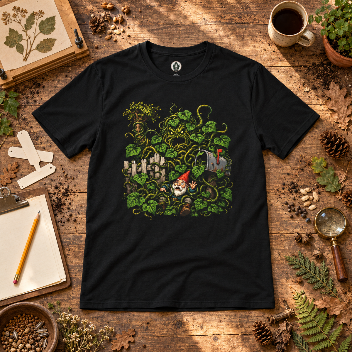 Kudzu Vine Monster with Garden Gnome Version 4 T‑Shirt