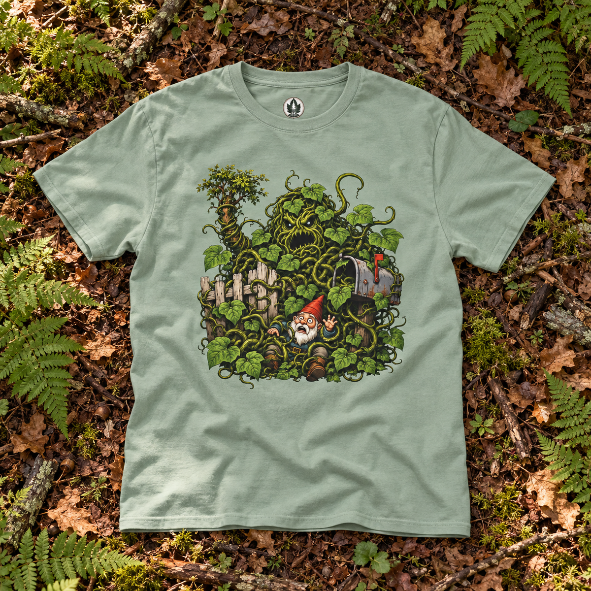 Kudzu Vine Monster with Garden Gnome Version 4 T‑Shirt