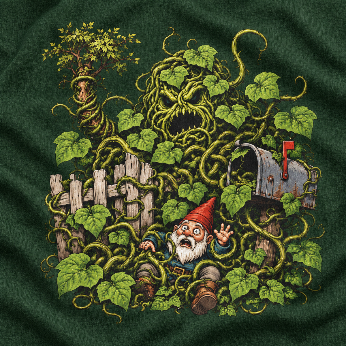 Kudzu Vine Monster with Garden Gnome Version 4 T‑Shirt