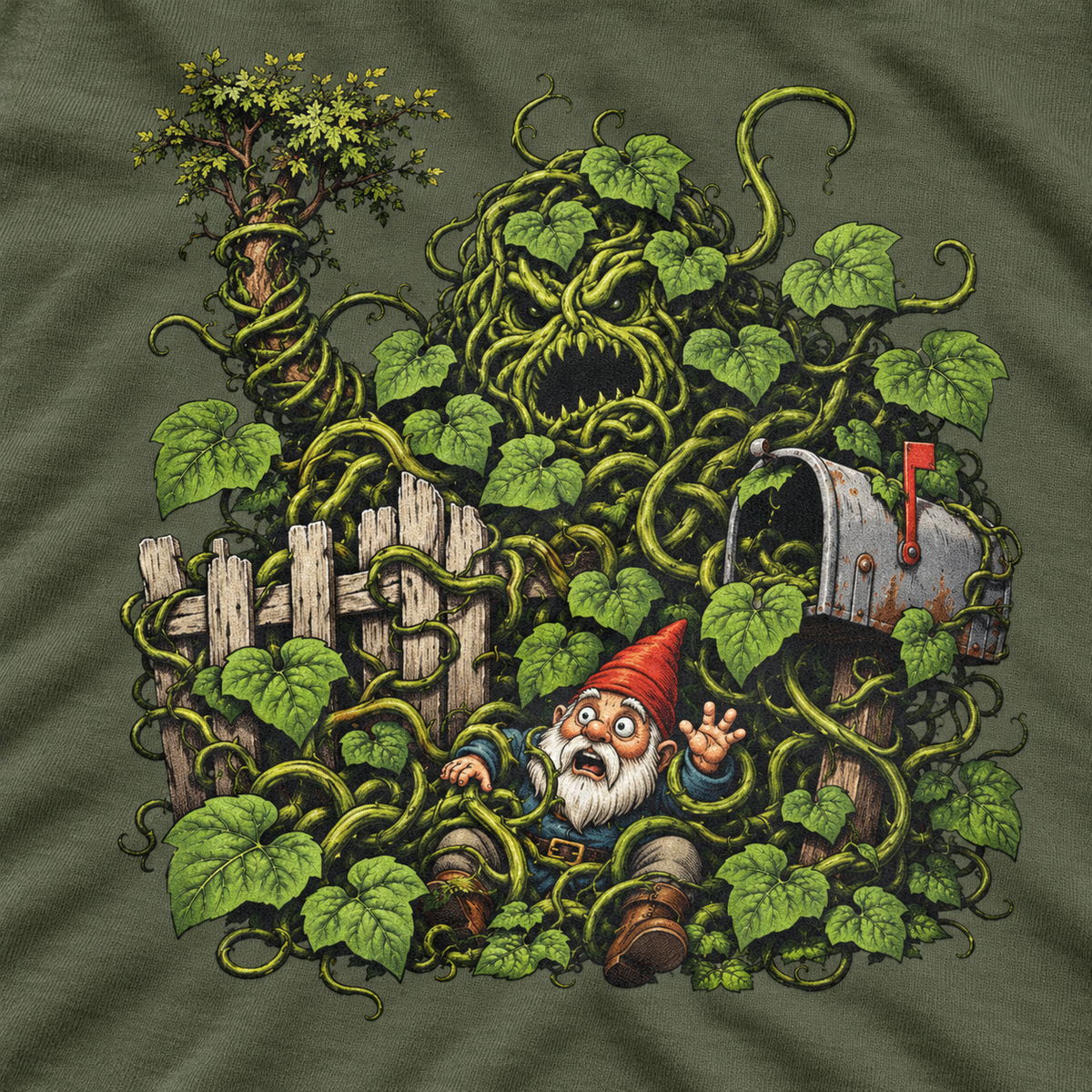 Kudzu Vine Monster with Garden Gnome Version 4 T‑Shirt