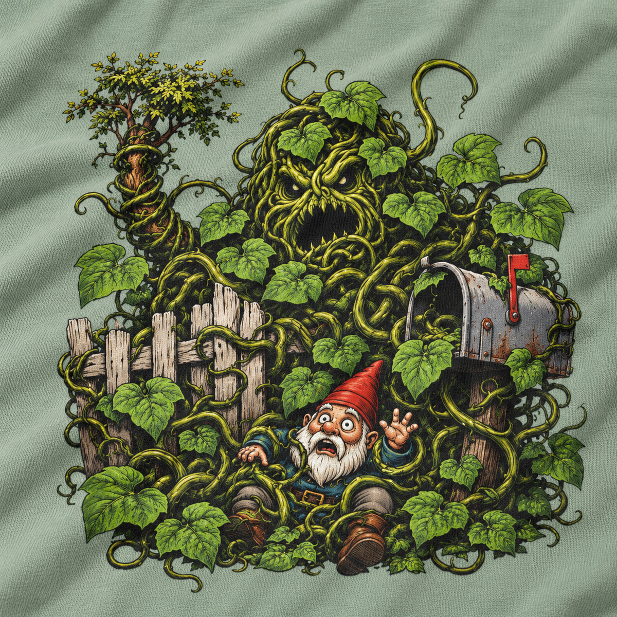 Kudzu Vine Monster with Garden Gnome Version 4 T‑Shirt