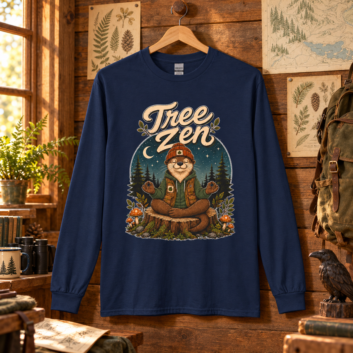 Tree Zen with Nighttime background Otto and Echo Long Sleeve T-Shirt