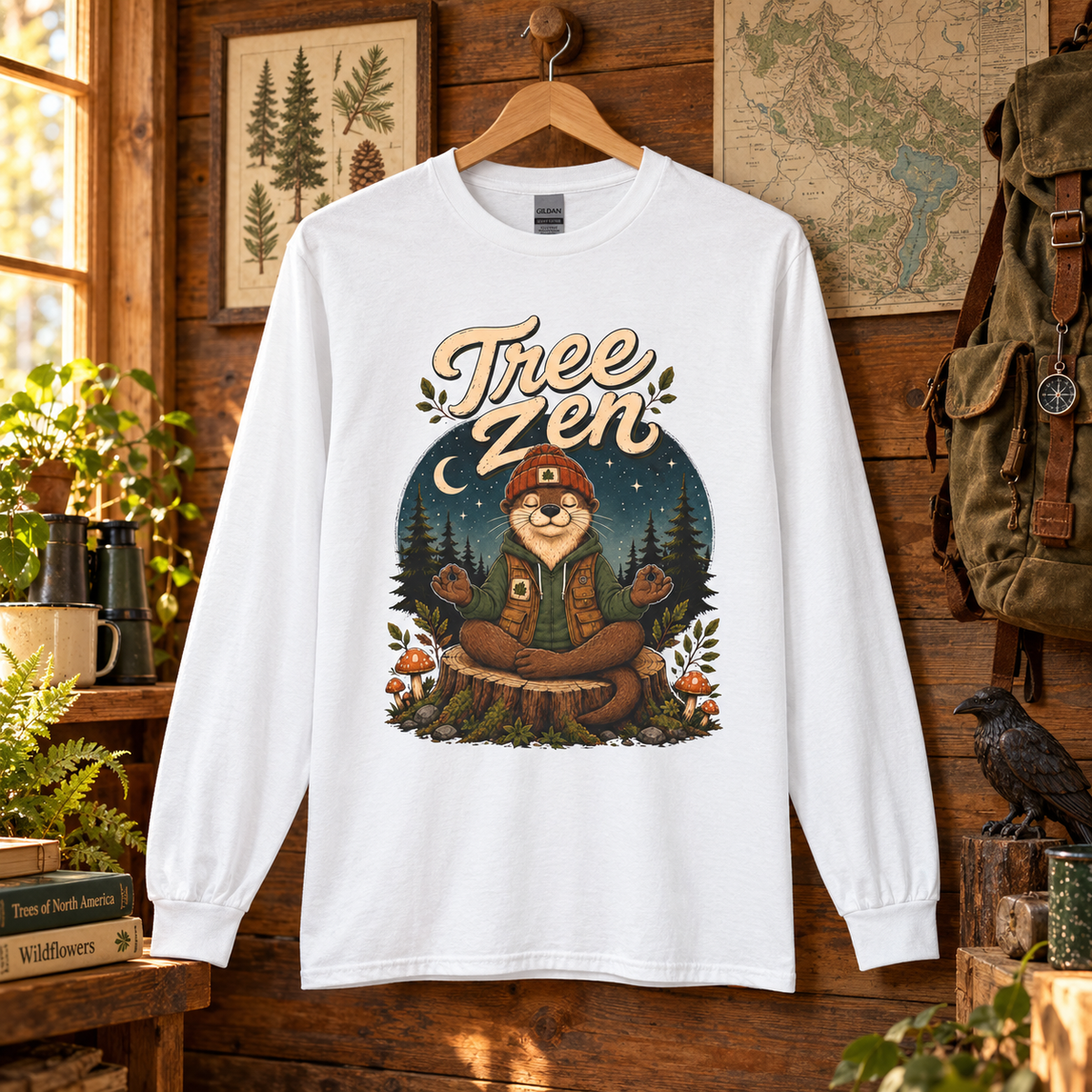 Tree Zen with Nighttime background Otto and Echo Long Sleeve T-Shirt