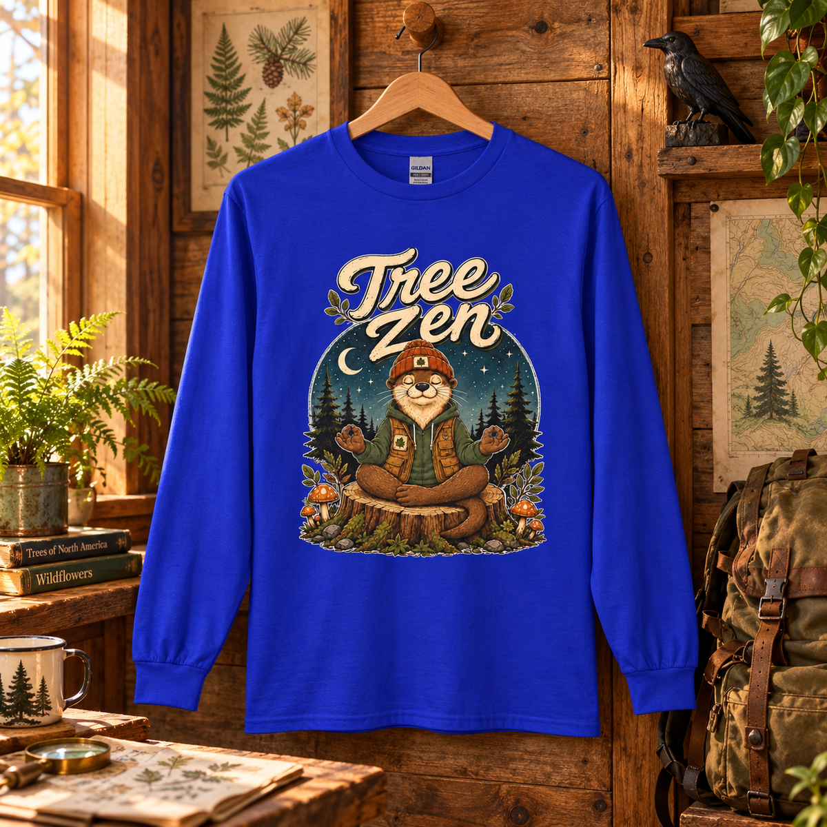 Tree Zen with Nighttime background Otto and Echo Long Sleeve T-Shirt