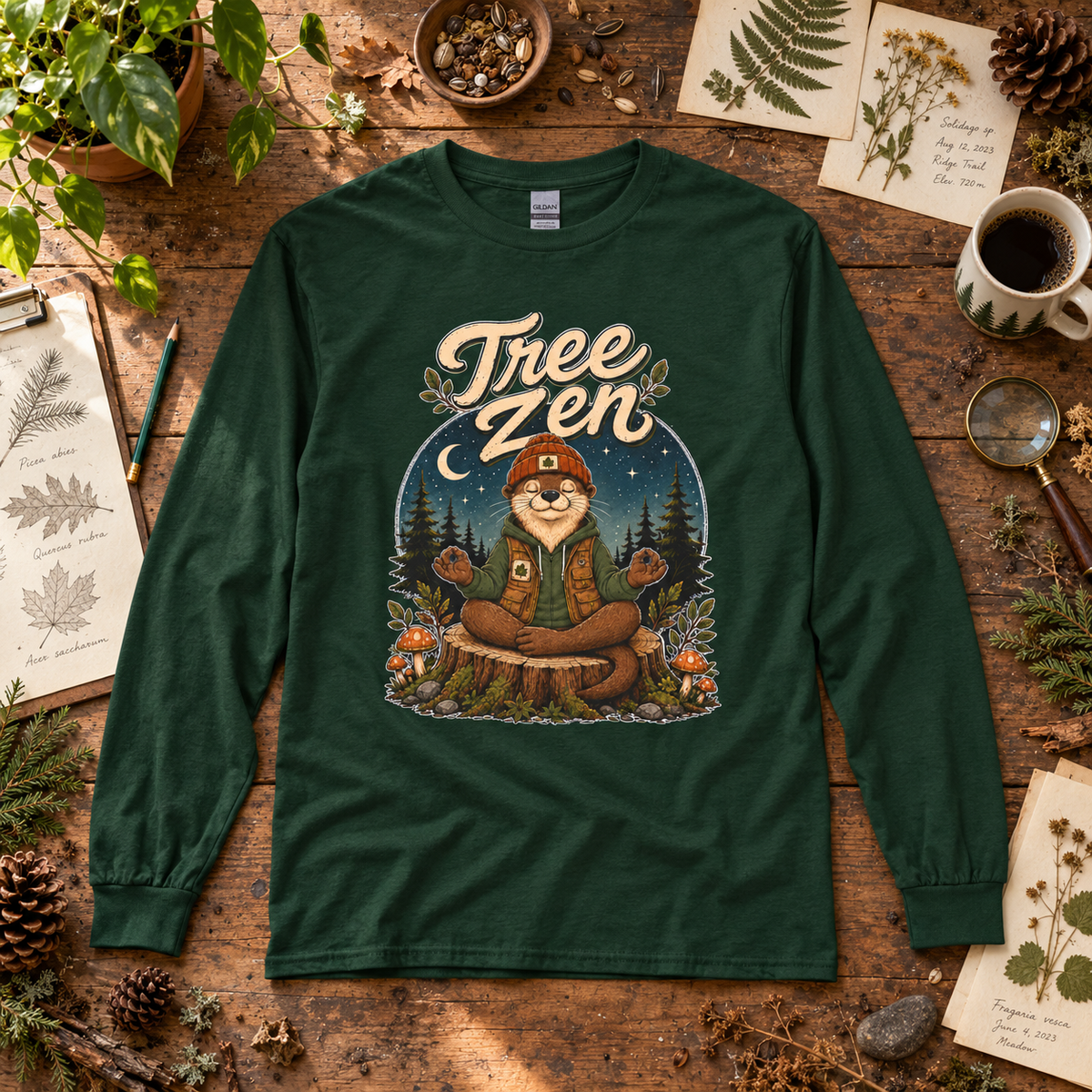 Tree Zen with Nighttime background Otto and Echo Long Sleeve T-Shirt