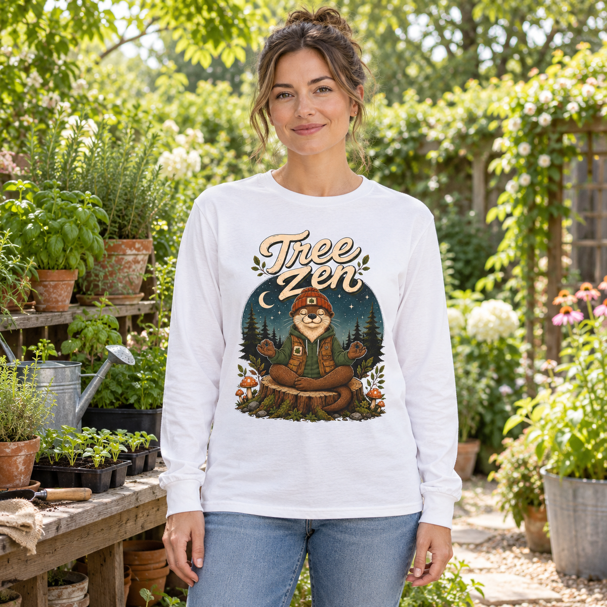 Tree Zen with Nighttime background Otto and Echo Long Sleeve T-Shirt