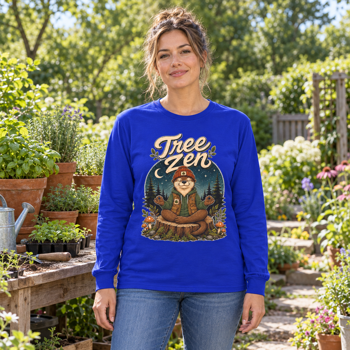 Tree Zen with Nighttime background Otto and Echo Long Sleeve T-Shirt