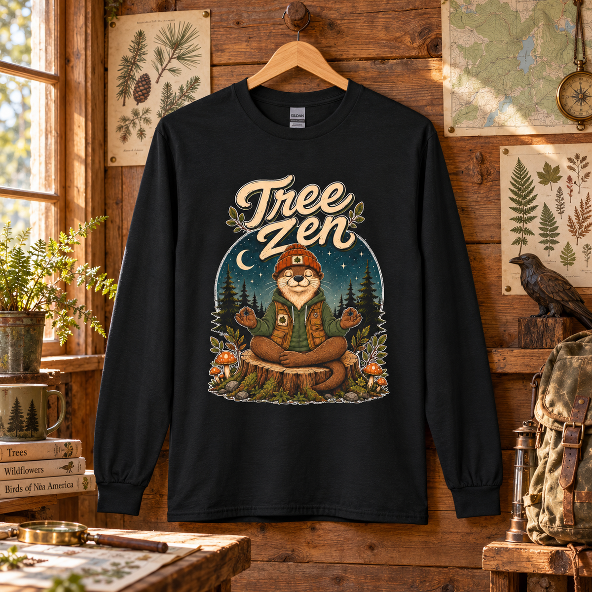 Tree Zen with Nighttime background Otto and Echo Long Sleeve T-Shirt