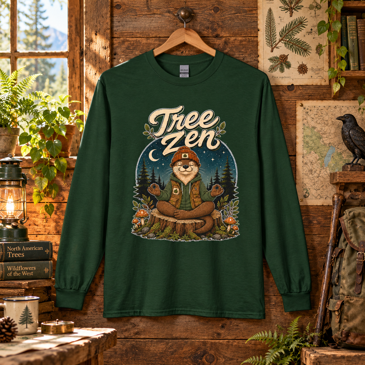 Tree Zen with Nighttime background Otto and Echo Long Sleeve T-Shirt