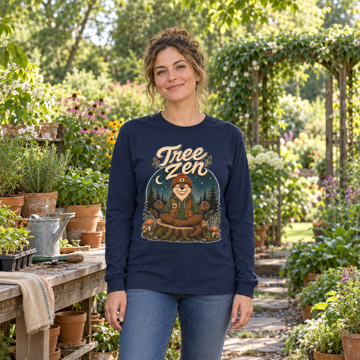 Tree Zen with Nighttime background Otto and Echo Long Sleeve T-Shirt
