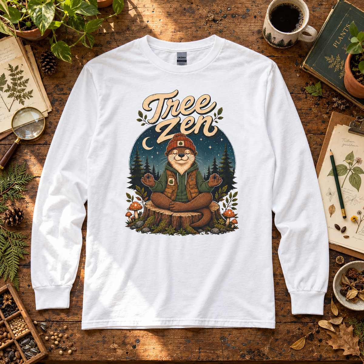 Tree Zen with Nighttime background Otto and Echo Long Sleeve T-Shirt