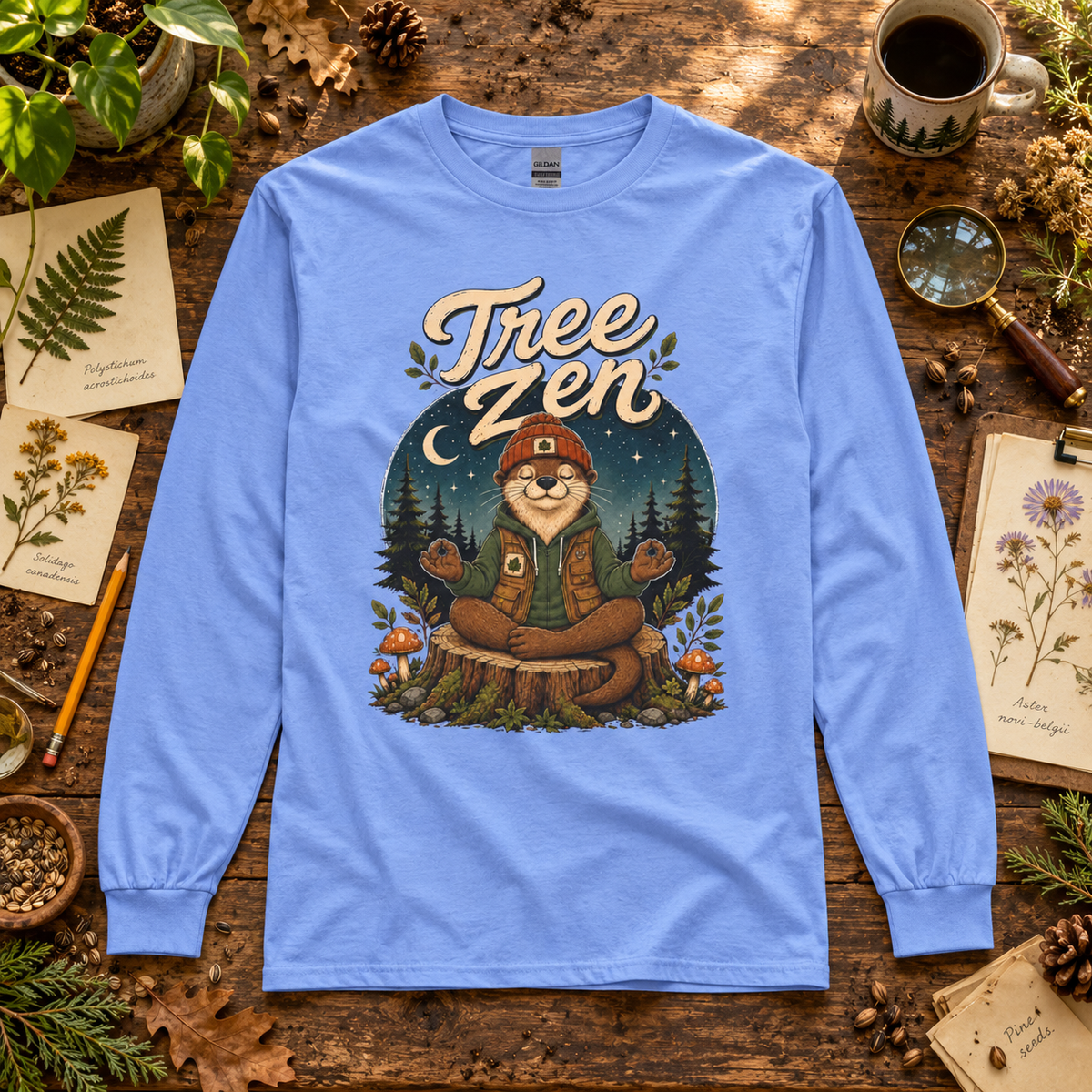 Tree Zen with Nighttime background Otto and Echo Long Sleeve T-Shirt
