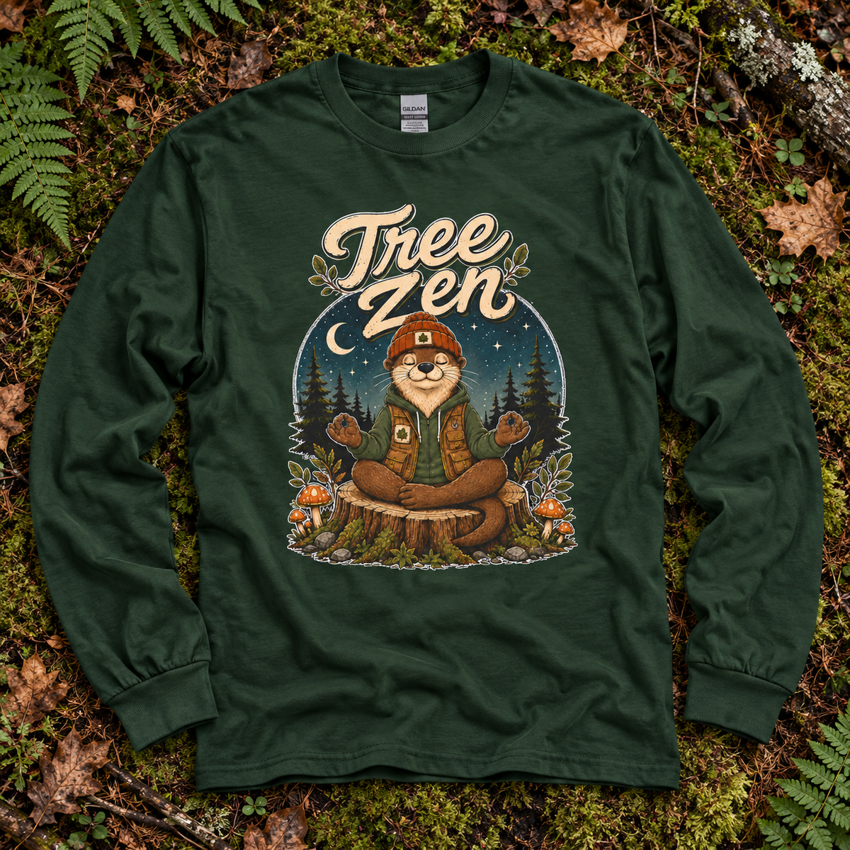 Tree Zen with Nighttime background Otto and Echo Long Sleeve T-Shirt