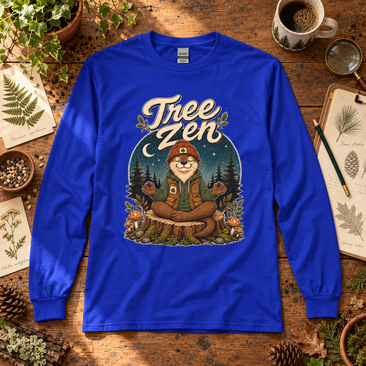 Tree Zen with Nighttime background Otto and Echo Long Sleeve T-Shirt