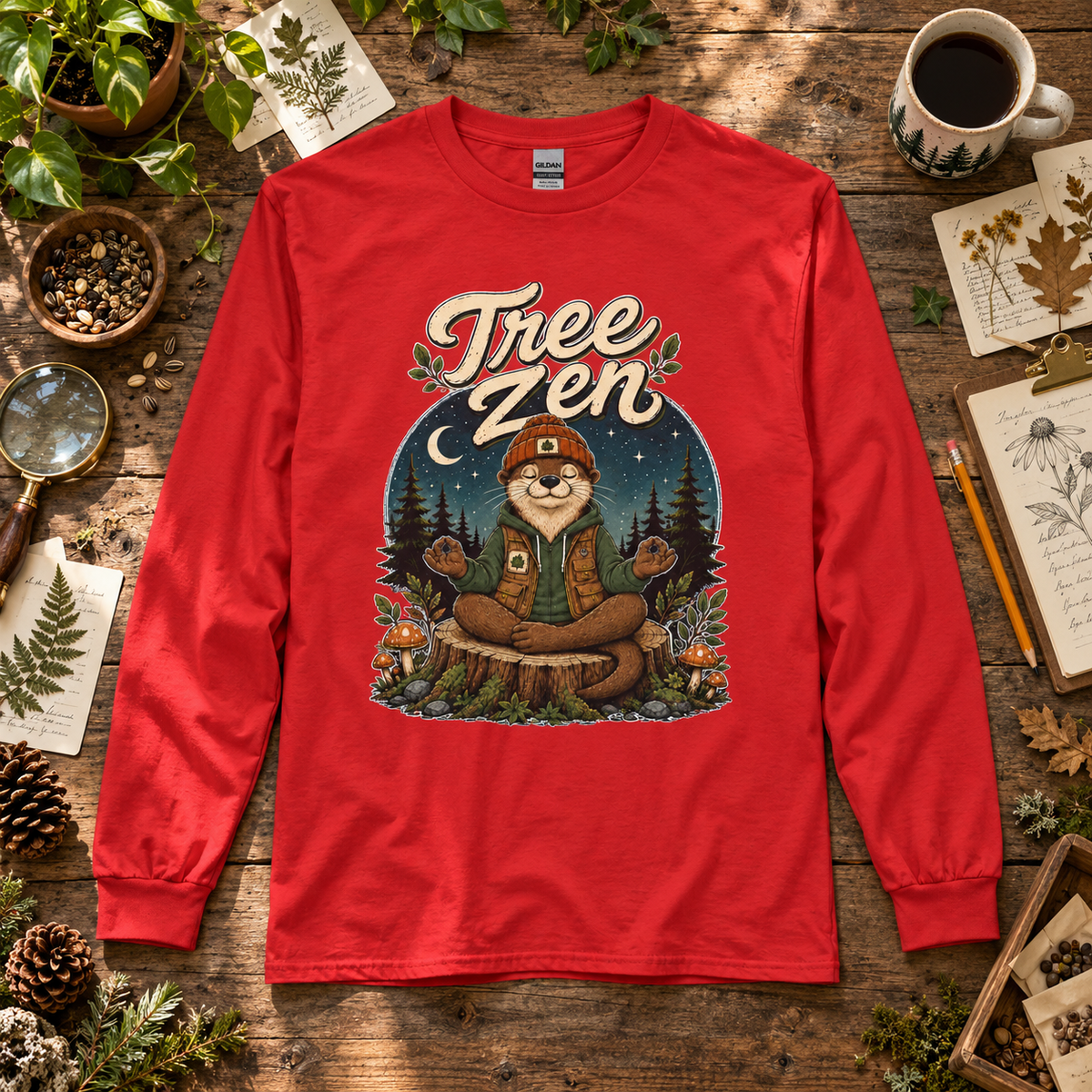 Tree Zen with Nighttime background Otto and Echo Long Sleeve T-Shirt