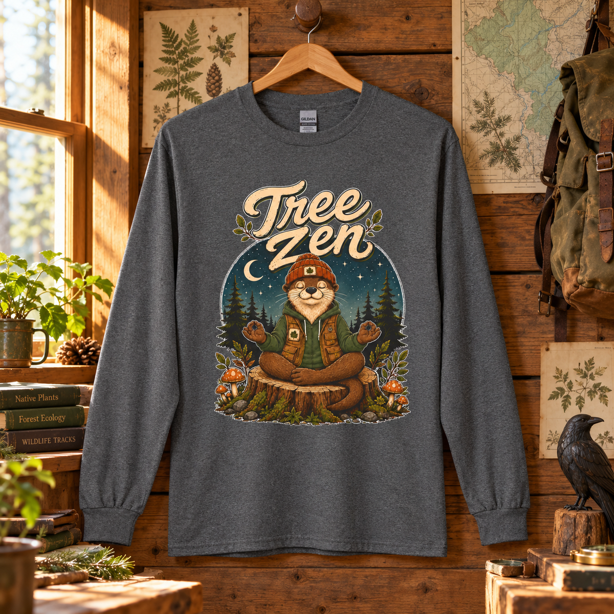 Tree Zen with Nighttime background Otto and Echo Long Sleeve T-Shirt