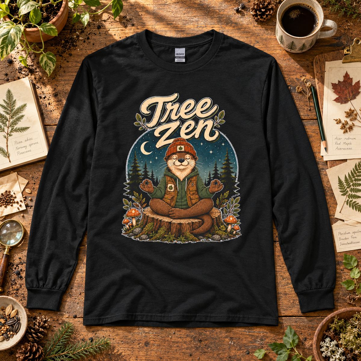 Tree Zen with Nighttime background Otto and Echo Long Sleeve T-Shirt