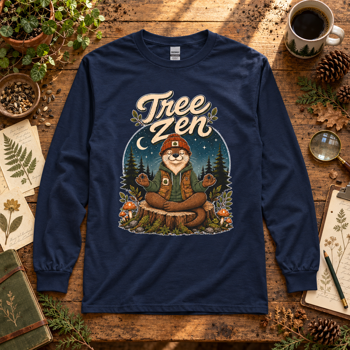 Tree Zen with Nighttime background Otto and Echo Long Sleeve T-Shirt