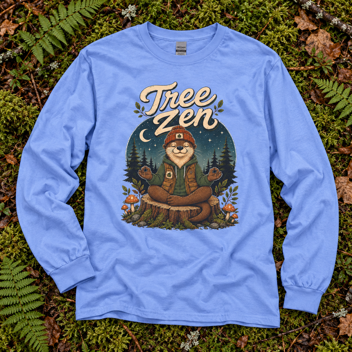 Tree Zen with Nighttime background Otto and Echo Long Sleeve T-Shirt