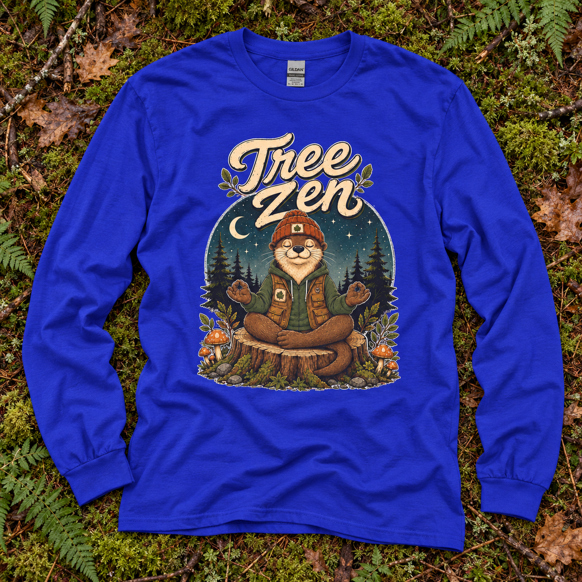 Tree Zen with Nighttime background Otto and Echo Long Sleeve T-Shirt