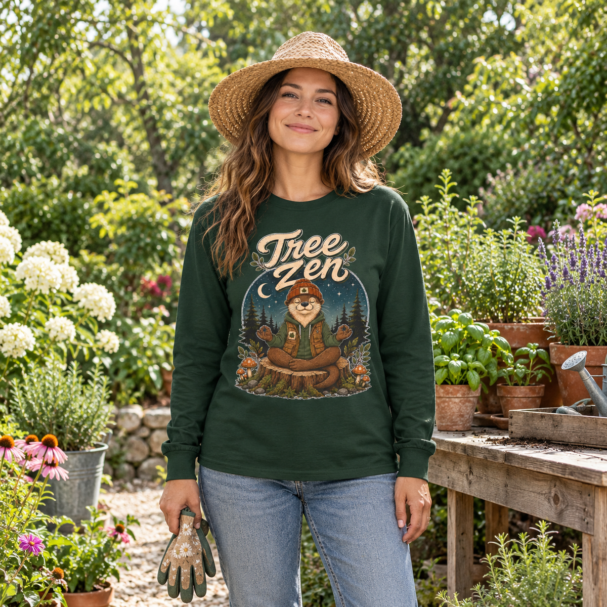 Tree Zen with Nighttime background Otto and Echo Long Sleeve T-Shirt