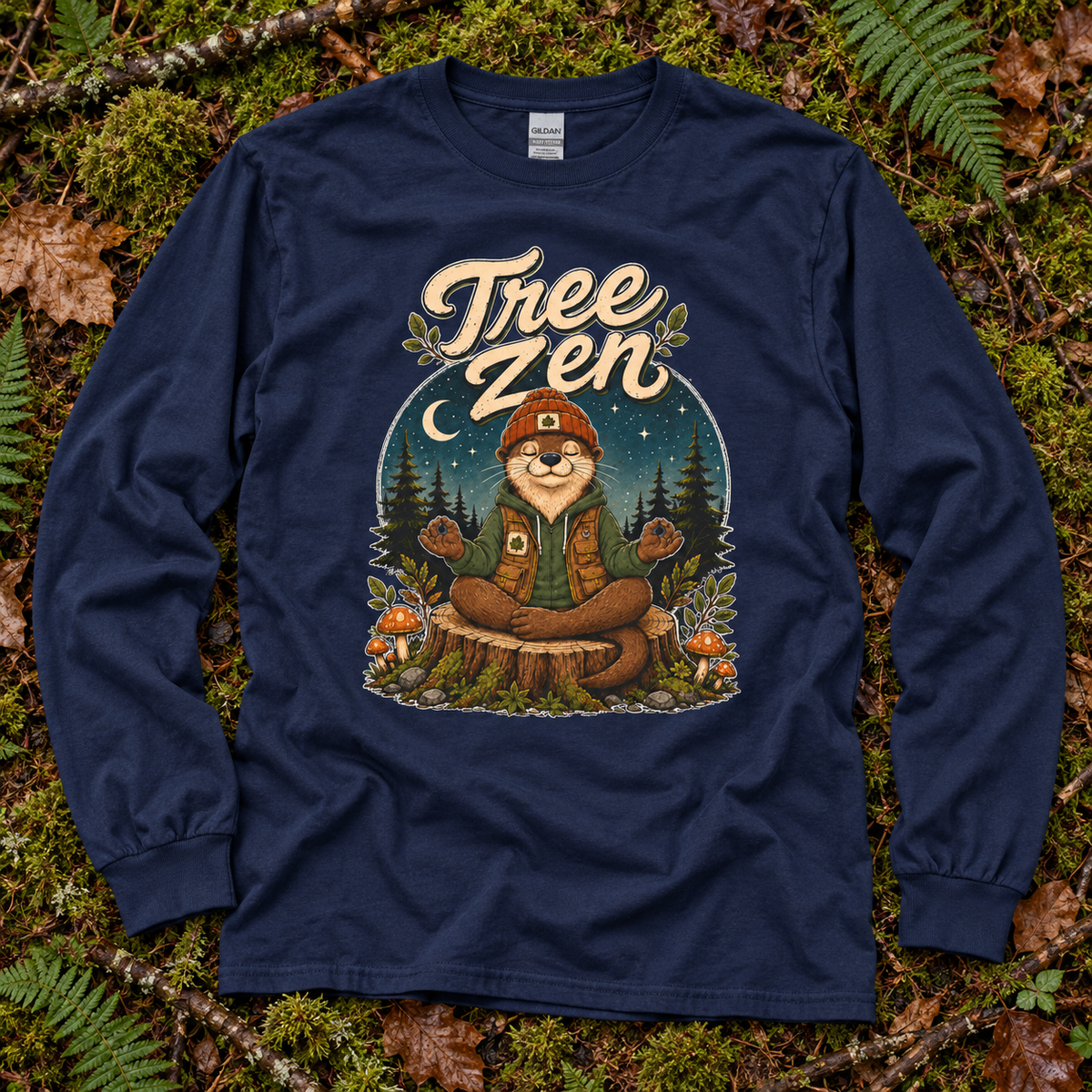 Tree Zen with Nighttime background Otto and Echo Long Sleeve T-Shirt