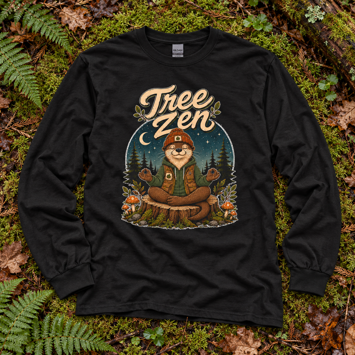 Tree Zen with Nighttime background Otto and Echo Long Sleeve T-Shirt