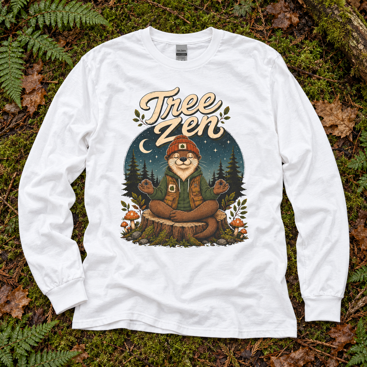 Tree Zen with Nighttime background Otto and Echo Long Sleeve T-Shirt