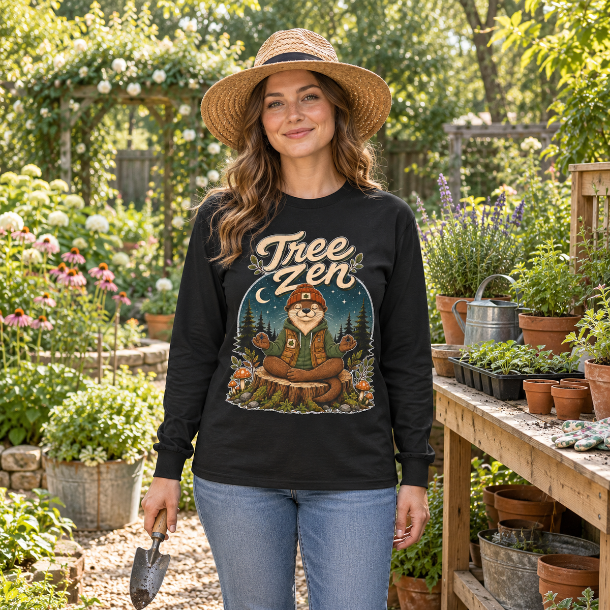 Tree Zen with Nighttime background Otto and Echo Long Sleeve T-Shirt