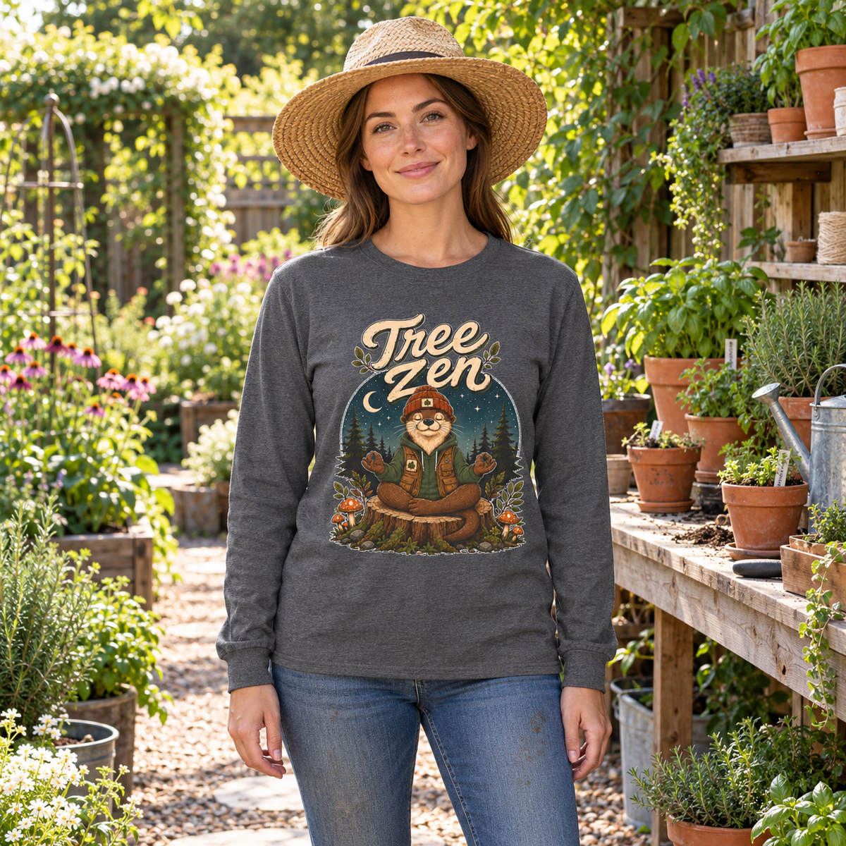 Tree Zen with Nighttime background Otto and Echo Long Sleeve T-Shirt