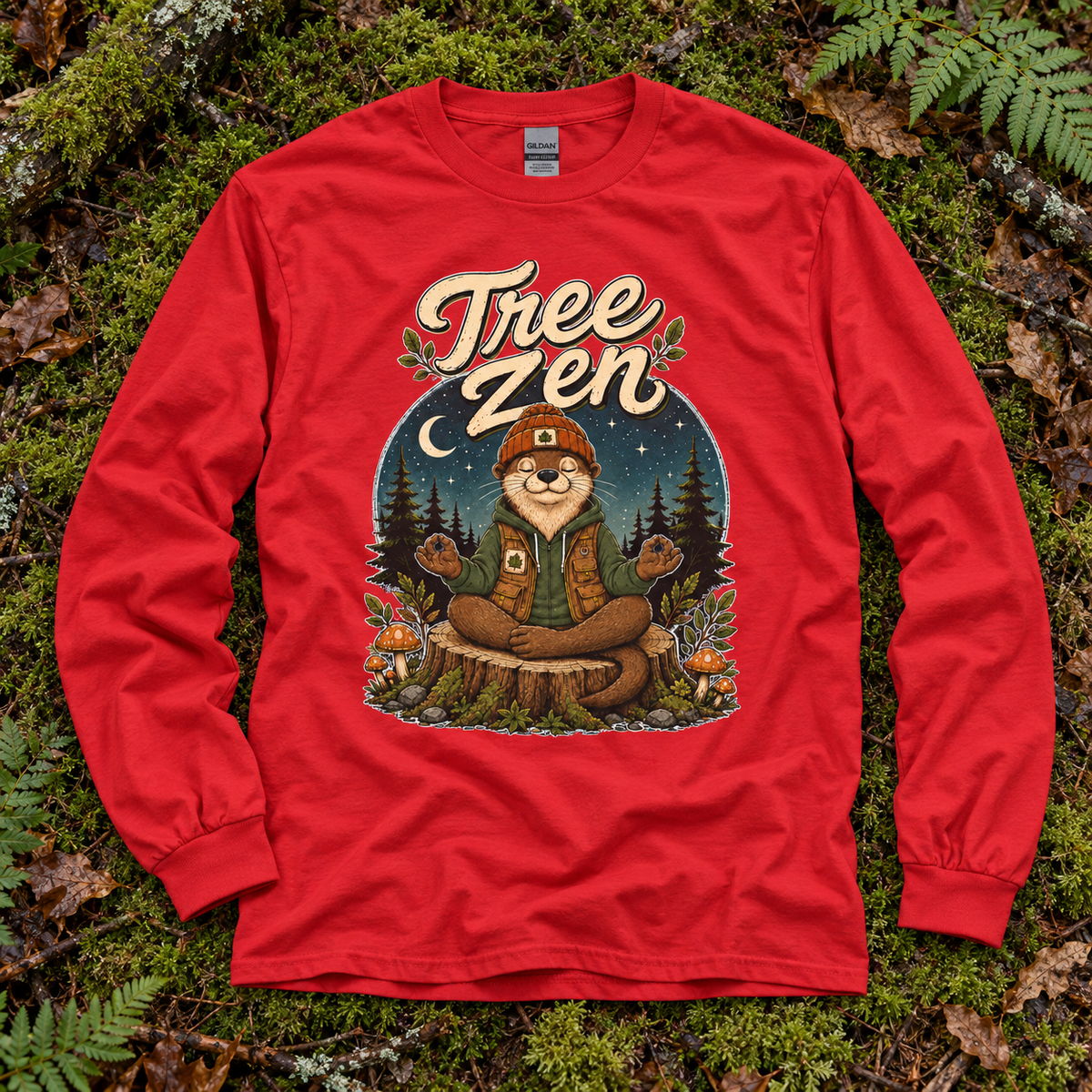 Tree Zen with Nighttime background Otto and Echo Long Sleeve T-Shirt