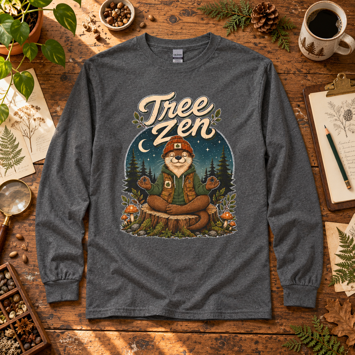 Tree Zen with Nighttime background Otto and Echo Long Sleeve T-Shirt