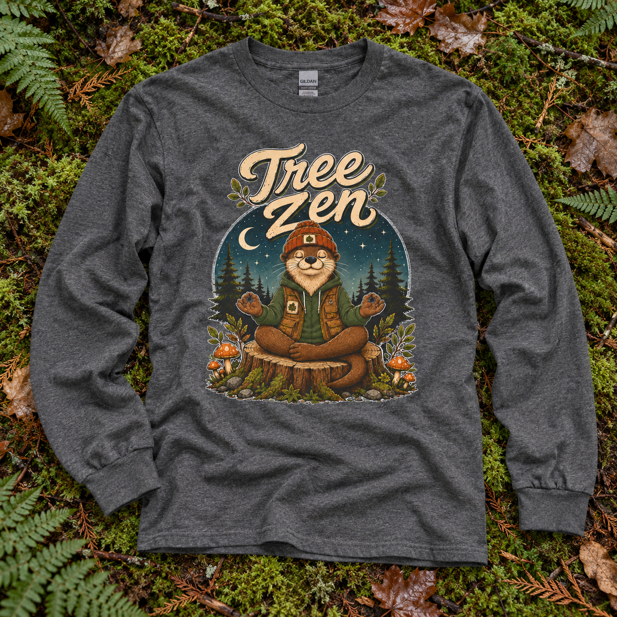 Tree Zen with Nighttime background Otto and Echo Long Sleeve T-Shirt